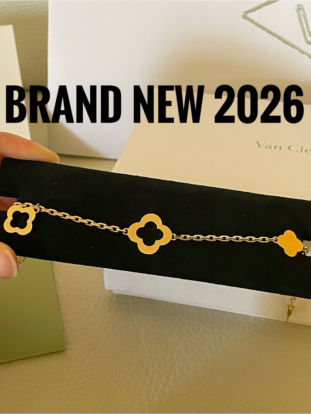 NEW Van Cleef & Arpels Gold Clover Byzantine Bracelet